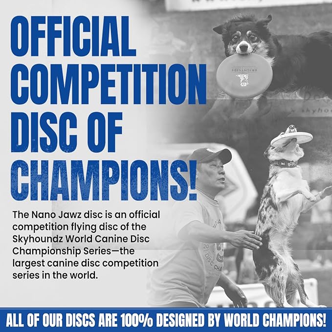 Hyperflite Nano Jawz Disc Dog Disc 4” (24g) | Official Skyhoundz Mini Flying Disc for Small Dogs & Puppies | Long-Flying, Lightweight Chase Dog Toy for Backyard, & Beach | Anti-Glare - Blue
