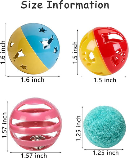 6 Pack Cat Toys Balls for Indoor Kitten, 4 Long-Lasting Plastic Balls & 2 Plush Bells Balls, Interactive Kitty Toys for Chasing, Chewing, Teething, Enrichment Play for Cats (1.5'')