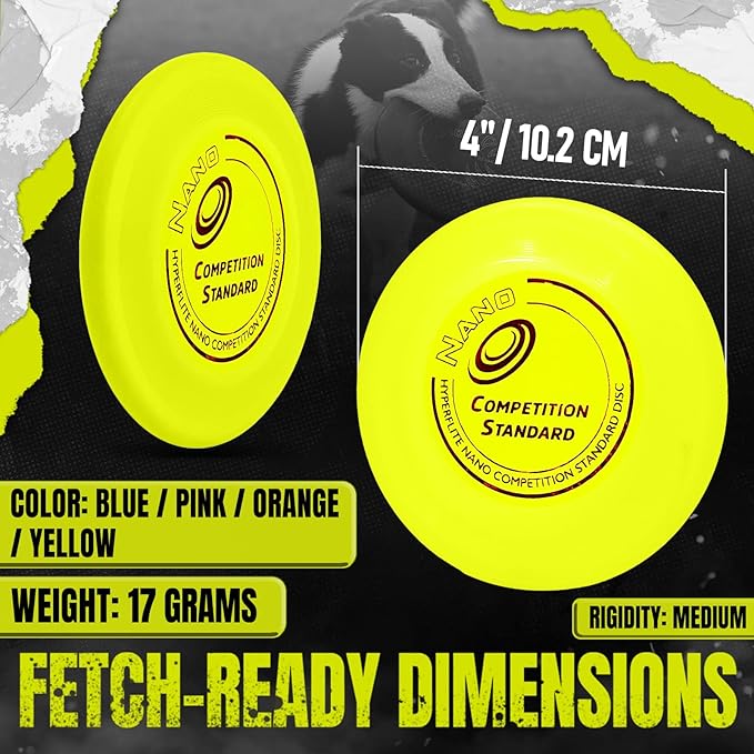 Hyperflite Nano Competition Standard Disc Dog Disc 4” (17g) | Official Skyhoundz Mini Flying Disc for Small Dog & Puppy | Long-Flying, Lightweight Dog Toy for Backyard, & Beach | Anti-Glare -Yellow
