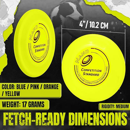 Hyperflite Nano Competition Standard Disc Dog Disc 4” (17g) | Official Skyhoundz Mini Flying Disc for Small Dog & Puppy | Long-Flying, Lightweight Dog Toy for Backyard, & Beach | Anti-Glare -Yellow