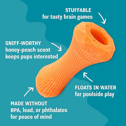 Flex-Force Stick Dog Toy – Chew & Fetch, Hollow Center for Treat Stuffing, Floats in Water, Honey-Peach Scent, Medium & Large Breeds, 7" x 3" x 3"