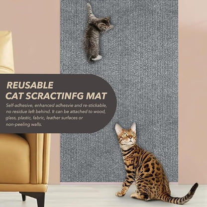 78.7"X15.8" Cat Scratching Mat, Self-Adhesive Cats Carpet, DIY Scratch Furniture Protector for Couch, Sofa, Wall & Doors, Durable Cat Scratch Guards Couch Cats Scratcher from Claw (Grey)