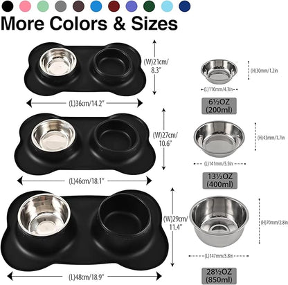Dog Bowls 2 Stainless Steel Bowl for Pet Water and Food Feeder with Non Spill Skid Resistant Silicone Mat for Pets Puppy Small Medium Cats Dogs
