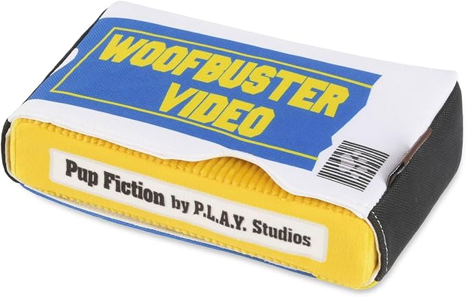 P.L.A.Y. Cute Plush Dog Toys - 1990s Classics Themed Durable Squeaker Crinkle Chew Toy, Great for Puppies & Small, Medium, Large Dogs - Machine Washable, Recycled Materials (Woofbuster Video Tape)