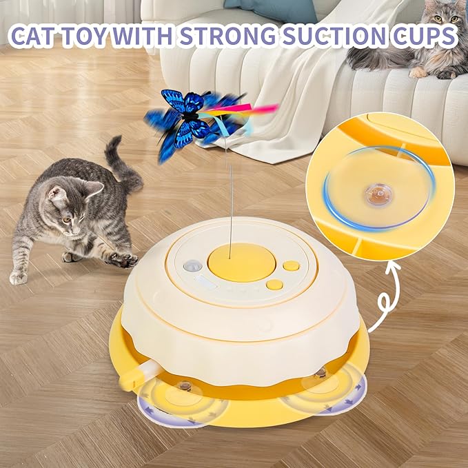 Wn's Day Rechargeable Cat Toys,Hide and Seek Game Interactive Cat Toys for Indoor Cats,Moving Wand Feather Cat Stimulation Toys,Touch Activated Cat Enrichment Toys for Bored Indoor Adult Cats(Yellow)