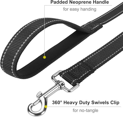 Reflective Dog Leash 4ft Soft Padded Handle Nylon Lead for Small & Medium Dogs, Durable Walking Training Leash for Night Safety (Black,3/4Inch Wide)