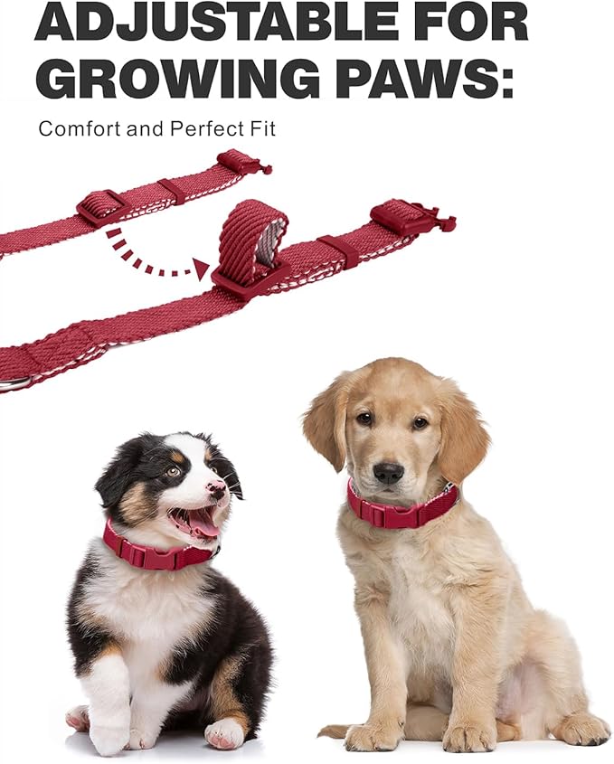 Dynmeow Soft and Breathable Cotton Dog Collar, Durable Adjustable Heavy-Duty Pet Collar with Quick-Release Buckle, Lightweight for Sensitive Skin for Medium and Large Dogs, Red, M