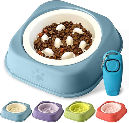 Slow Feeder Dog Bowls Ceramic Puppy Feeding Bowl for Small Dogs Cat Slow Feeder Bowl Protecting Cat and Dog Whiskers Preventing Choking with 2-in-1 Multifunctional Training Whistle
