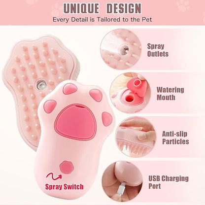 Steamy Cat Brush, 3 in 1 Cat Steamy Brush, Electric Cat Steam Brush, Cat Grooming Brush Silicone Self Cleaning Steam Brush for Massage,Clean and Removing Loose Hair