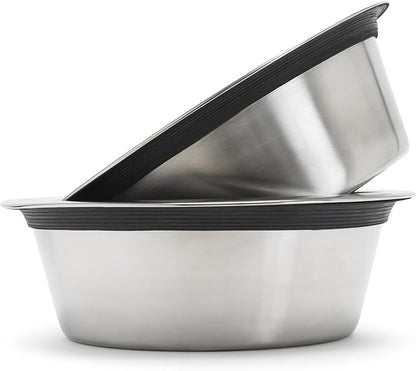 NMN Designs Heavy Duty Stainless Steel Pet Bowls - Set of 2 - Premium Food-Safe 201 Stainless Steel - Rubber Ring Edge Eliminates Noise - Pet Food and Water Bowl (Large - 3 QT Bowls)