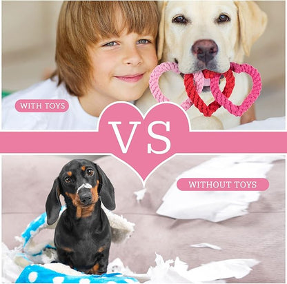 Whaline 3 Pieces Heart Dog Chew Toys Heart Shaped Dog Rope Red Pink Pet Chew Rope Puppy Throwing Toy for Valentine's Day Small Medium Pet Teaching Teeth Cleaning Chewing Supplies