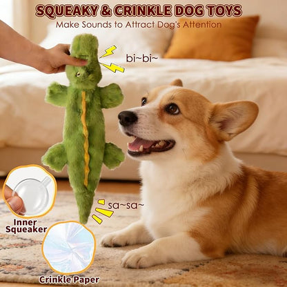 No Stuffing Dog Squeak Toys, 3 Pack Crinkle Dog Toys Plush, Squeaky Puppy Teething Toy for Small Medium Breed & Keep Them Busy