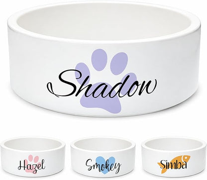 Custom Cat Bowl | Personalized Food & Water Dish with Name | Microwave & Dishwasher Safe Ceramic Pet Feeding Bowl for Kitty | Gift Idea for New Kitten Owners | White – Large