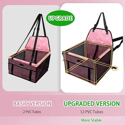 PetsHome Dog Car Seat Foldable Dog Car Booster Seat Waterproof Breathable Oxford Travel Bag for Small to Medium Dogs, Puppies, and Pets-Footprint Pink-Upgrade
