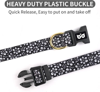 QQPETS Adjustable Soft Dog Collar: Print Flower Pink Multicolor Cute Patterns for XS Small Medium Large Pet Girl Boy Puppy Walking Running Training