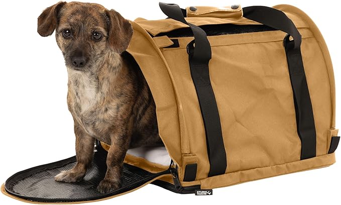 SturdiBag Pro 3.0 Pet Travel Carrier for Cats and Dogs – Soft-Sided with Safety Clips and Seatbelt Straps for Airplane or Car Travel | Medium, Earthy Tan