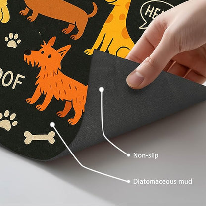 Cute Happy Dog Food Mat for Cat Food Mat Food and Water Bowl Pet Feeding Bowl Mats for Pet Feeding Areas Easy Clean Fast Dry Small Cats and Dogs Feedings Mats 24" x 16"