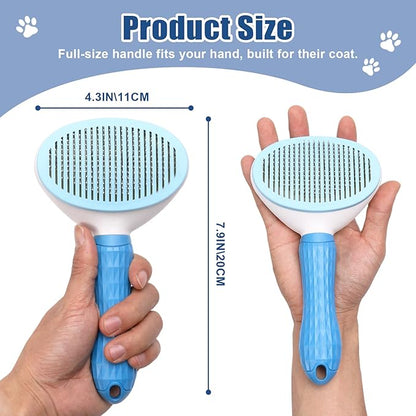 Self Cleaning Slicker Brush, Dog Cat Bunny Pet Grooming Shedding Brush - Easy to Remove Loose Undercoat, Pet Massaging Tool Suitable for Pets with Long or Short Hair (Blue)