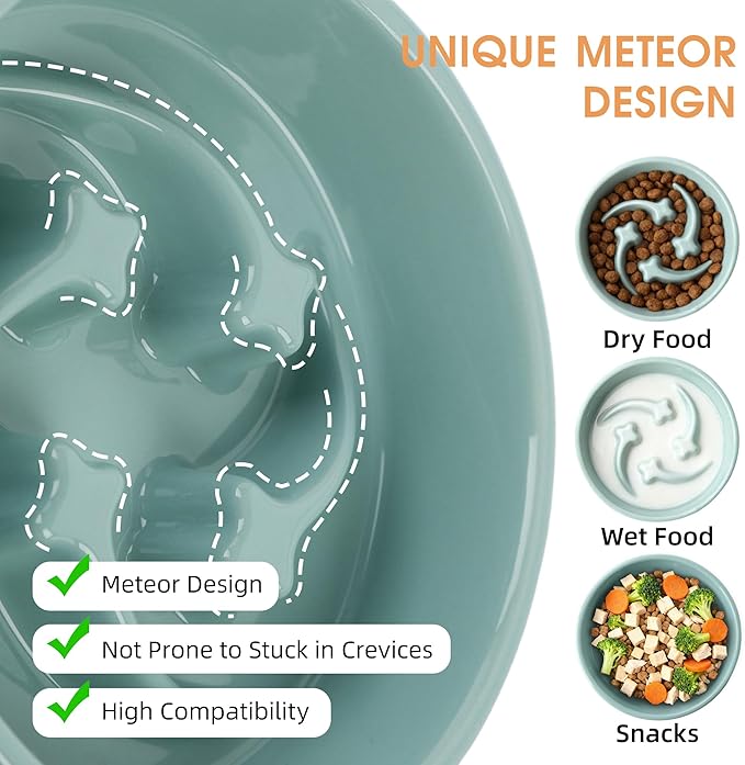 Ceramic Slow Feeder Dog Bowls Small Breed, 0.6 Cups Slow Eating Dog Bowl, Anti-Gulping Puppy Food Bowl Reduce Choking, Puzzle Maze Design Pet Dishes for Fast Eaters, 6.3 inch - Light Green