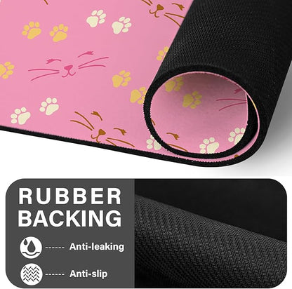 Patterned Cat & Dog Bowl Mat for Food and Water, 17"×30" Quick Dry Absorbent Pet Feeding Mat, Eco-Friendly Dog Placemat