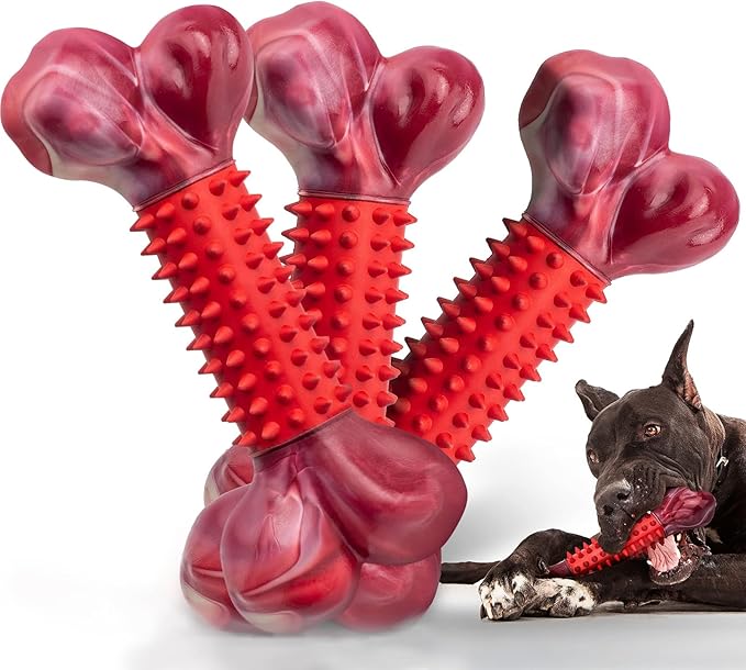 Apasiri 3-Pack Tough Dog Chew Toys for Aggressive Chewers, Beef-Flavored Dog Bones for Large Breed Dogs, 8" Nylon & Rubber Chew Toys Long-Lasting Play