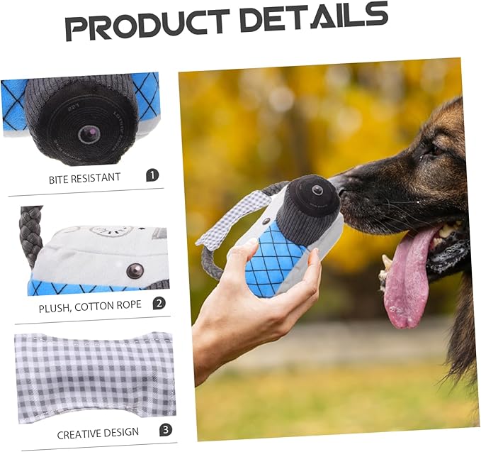 Angoily Dog Chew Toy Camera Shape Squeaky Interactive Puppy Teething Toy for Small Medium Large Dogs Durable Chewing and Teeth Grinding Plaything