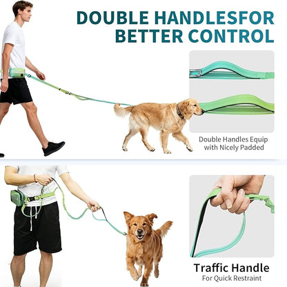 Hands Free Dog Leash with Removable Zipper Pouch, Dual Padded Handles and Durable Bungee for Walking, Jogging and Running-Your Dog (Large, 35-140 lbs-Cyan