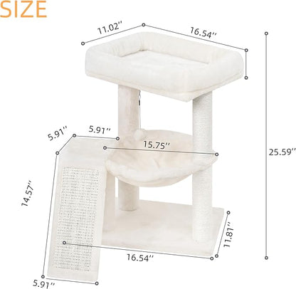 YOUPET Cat Tree with Cat Scratching Post for Indoor Cats, Cat Tower with Scratching Board and Playful Toy Balls, Cat Tree Tower with Cozy Hammock,Beige