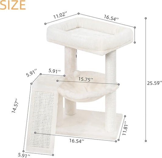 YOUPET Cat Tree with Cat Scratching Post for Indoor Cats, Cat Tower with Scratching Board and Playful Toy Balls, Cat Tree Tower with Cozy Hammock,Beige
