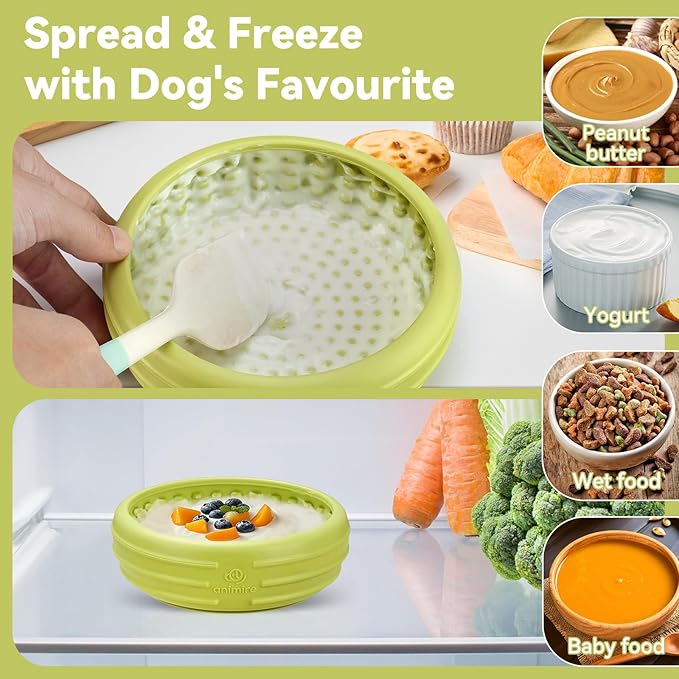 Dog Lick Bowl, Animire Freeze Lick Mat for Dogs, Non-Slip Slow Feeder Licking Bowl Enrichment Treat for Distraction Anxiety Relief, Food Grade Silicone, Dishwasher Safe(Green,S)