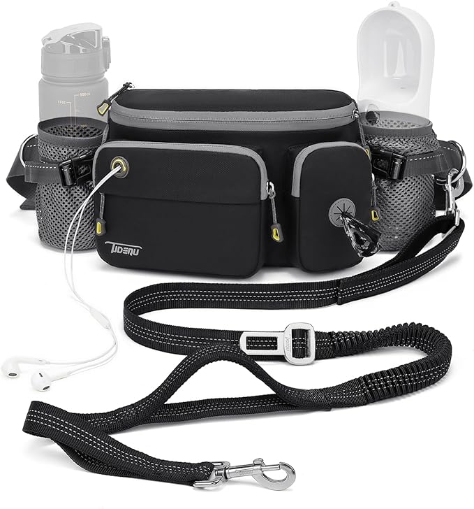 TUDEQU 4-in-1 Dog Walking Belt with Large Fanny Pack, Dog Fanny Pack, Hands Free Dog Leash Leash for Large Dogs that Pull Training Jogging Hiking