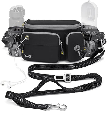 TUDEQU 4-in-1 Dog Walking Belt with Large Fanny Pack, Dog Fanny Pack, Hands Free Dog Leash Leash for Large Dogs that Pull Training Jogging Hiking