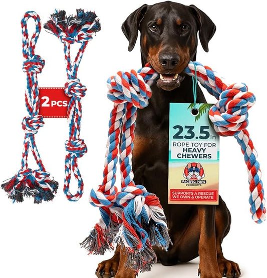 Pacific Pups Products 2 Pack Red - XL Dog Rope Toy for Aggressive Chewers - Benefits Non-Profit Dog Rescue - Tug of War Dog Toy, Dog Toys for Large Dogs, Tough Dog Toys for Aggressive Chewers