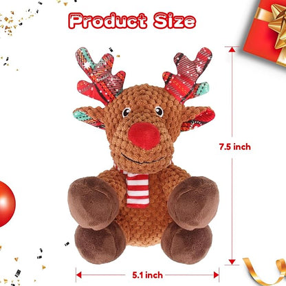 Christmas Dog Toys, Squeaky Dog Toys with Crinkle Paper, Interactive Plush Puppy Chew Toys, Cute Reindeer Dog Funny Toys, Dog Gifts for Small, Medium, Large Breed