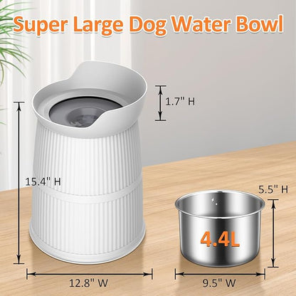 Elevated Dog Bowls Large Sized,15.4in High Raised Stand,4.4L No Spill Dog Water Bowl,Stainless Steel Bowl,Adjustable,Non-tip,Non-Slip, Water Dispenser for Large Medium Pets