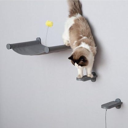 SVD.PET Cat Wall Steps (2-Pack), Climbing Stairs with Replaceable Felt Pad, Cat Shelves with Toy, Dark Grey