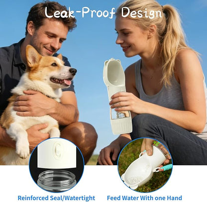 YFL Portable Dog Water Bottle with Food Container - 2 in 1 Travel Puppy Water Dispenser with Crossbody Sling & Strap - Leak Proof, Aesthetic Dog Walking Accessory for Hiking (White)