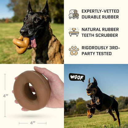 Virtually Indestructible Ring Ball - Natural Series - Lifetime Replacement - Durable Dog Chew Toy for Aggressive Chewers - Safe Non-Toxic Natural Rubber - Chew, Tug & Fetch - Med/Large, 4"