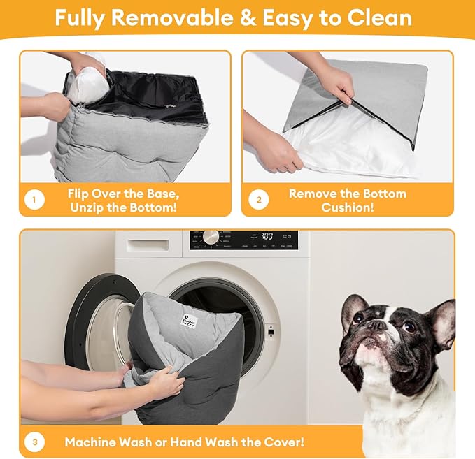 FUNNY FUZZY Dog Car Booster Seat for Small/Medium Dogs Up to 39lbs – Waterproof Fabric, Non-Slip Base, Safety Leash, Fully Detachable & Machine Washable Cover (Gray)