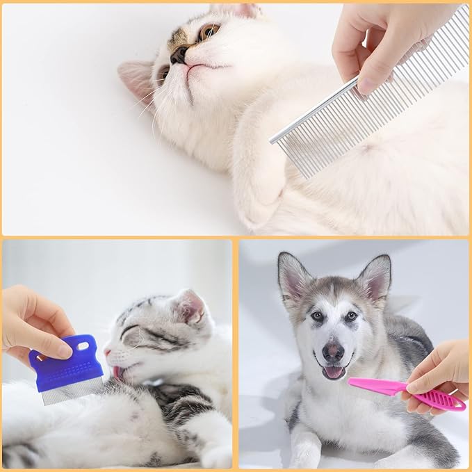 10 Pack Flea Comb for Dogs, Stainless Steel Dog Cat Grooming Combs with Rounded Teeth for Remove Fleas Lice Eggs, Tick Removal Tool for Small Pets