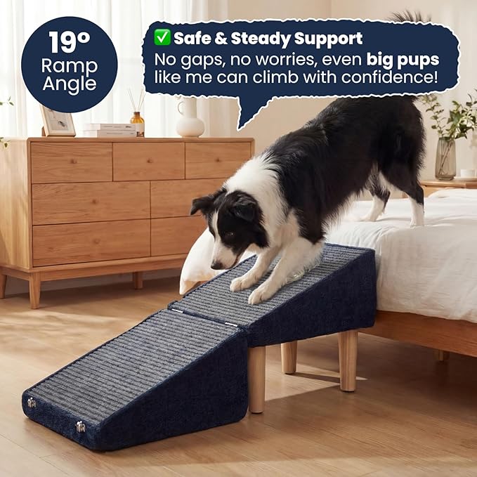 3-in-1 Dog Ramp 18.9"×17.7"×18.9" with Storage – Pet Stairs for Senior & Injured Dogs & Cats, Hidden Storage Footstool, Ottoman Anti-Slip, Supports 220 lbs for Beds & Sofas