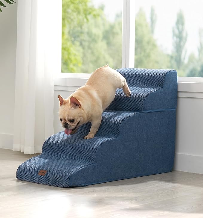 Made4Pets Dog Stairs Ramp for High Bed 22.8" H, 5-Step Pet Stairs for Bed Couch Sofa Climbing, 35D Foam Pet Steps for Small Dogs and Cats, Non-Slip Bottom Dog Steps, Navy