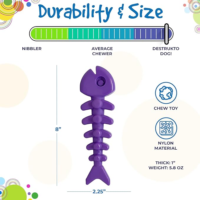 SodaPup Fish Bone – Durable Dog Chew Toy Made in USA from Non-Toxic, Pet Safe, Food Safe, Nylon Material for Mental Stimulation, Clean Teeth, Fresh Breath, Problem Chewing, Calming Nerves, & More