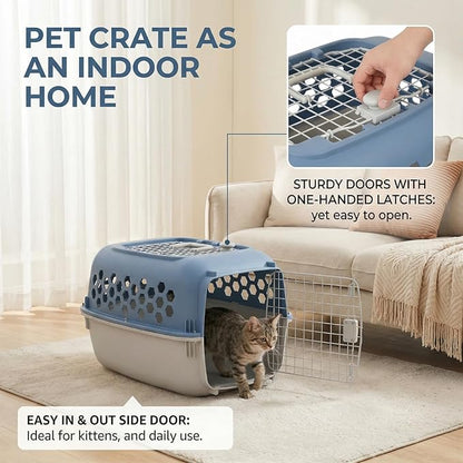 Hard-Sided Pet Carrier for Dogs and Cats | 24-Inch Top-Load Travel Kennel with Double Door Entry | Heavy-Duty Plastic Crate for Vet Visits & House Training, Up to 30 lbs Capacity,Blue/Gray