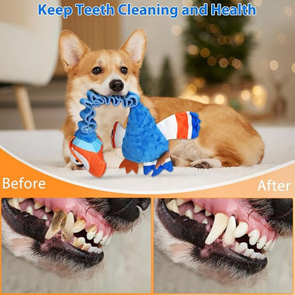 Squeaky Dog Toys for Large Dogs, Tough Tug of War Puppy Toy, Cute Animal Design Plush Dog Toys with Crinkle Paper, Dog Chew Toys for Small, Medium and Large Dogs