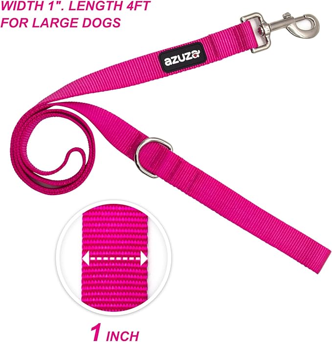 azuza 3 Pack Nylon Dog Leashes,Strong & Durable Basic Style Leash with Easy to Use Collar Hook,Available in Multiple Lengths for Large Dogs, Hot Pink/Pink/Purple