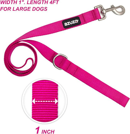 azuza 3 Pack Nylon Dog Leashes,Strong & Durable Basic Style Leash with Easy to Use Collar Hook,Available in Multiple Lengths for Large Dogs, Hot Pink/Pink/Purple