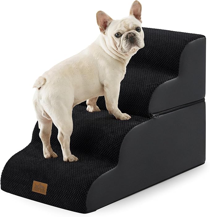 Detachable Curved Dog Stairs 19.7" H, 4 Step Small Dog Step for Puppy or Older Cat, Ramp for Bed, Sofa, Couch or Chair, Ladder with High Density Foam, 17.7x28.3x19.7 inch, Black