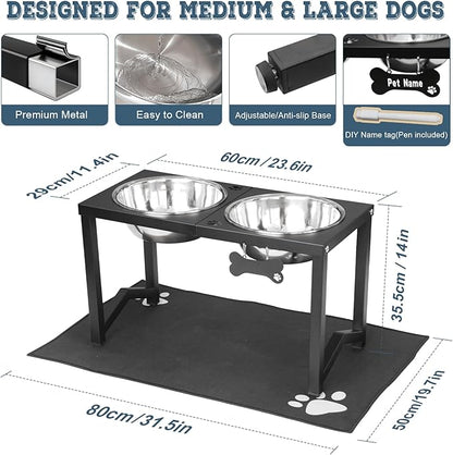 Elevated Dog Bowls, Metal Raised Dog Bowl Stand with 2 Thick 111oz Capacity Stainless Steel Food Bowls & Non-Slip Mat - 14" Tall for Large/Extra Large Breeds