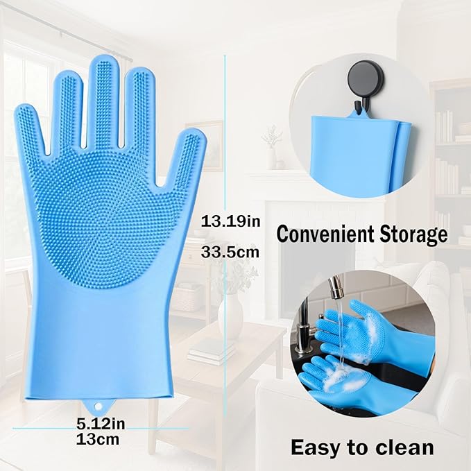 Pet Grooming Gloves Bite-Resistant Pet Bathing Gloves with Anti-Slip Particles, Wet and Dry Use, Safe for All Ages. Great as Dog Brush Glove and Cat Gloves for Grooming